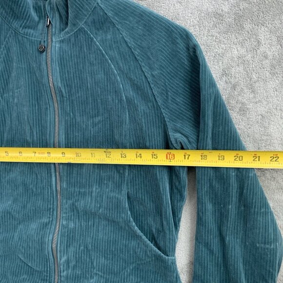 Lululemon Jacket Womens 10 Storm Teal Corduroy Full Zip Scuba Track Velvet Cord - Picture 4 of 12